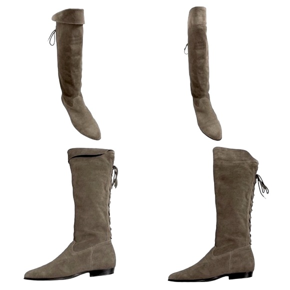 ALDO | Suede Leather Knee High Cuffed Boots Taupe Size 6.5 - Picture 2 of 15